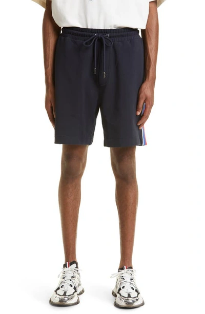 Shop Moncler Retro Logo Stripe Shorts In Navy