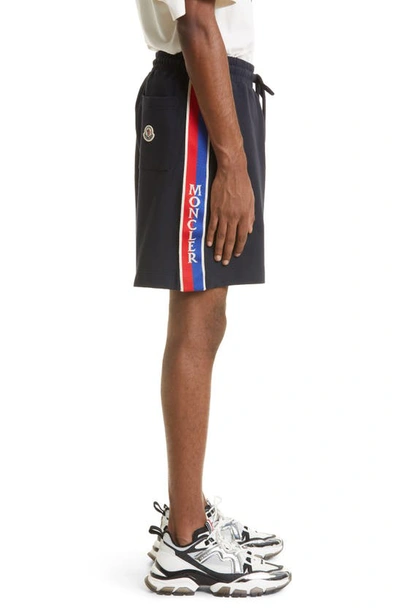 Shop Moncler Retro Logo Stripe Shorts In Navy