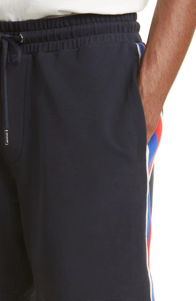 Shop Moncler Retro Logo Stripe Shorts In Navy