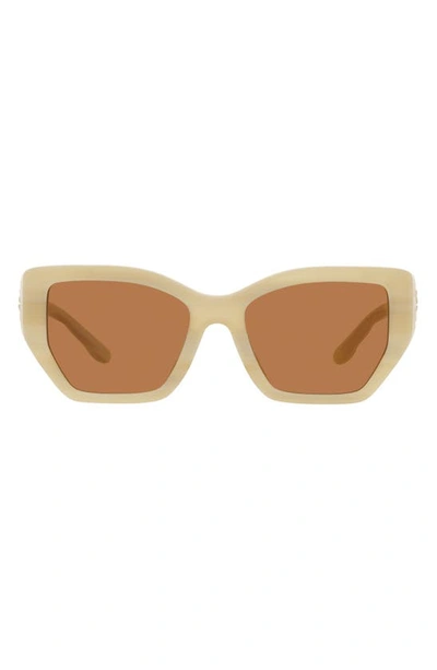 Shop Tory Burch 53mm Rectangular Sunglasses In Ivory
