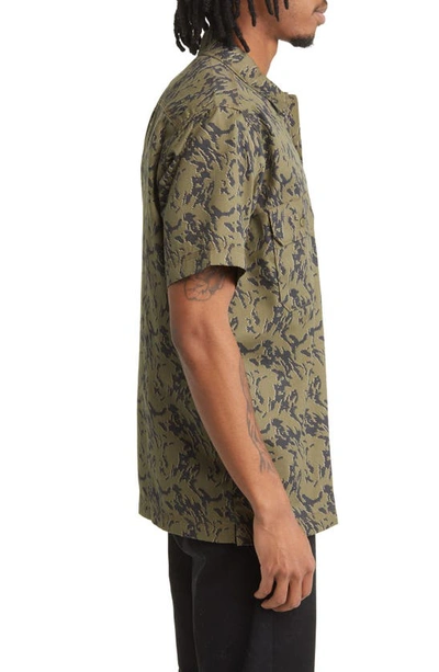 Shop Dickies Drewsey Camo Print Short Sleeve Button-up Work Shirt In Military Green Glitch Camo