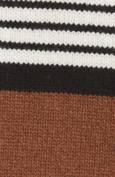 Shop Burberry Icon Stripe Monogram Logo Patch Wool & Cashmere Cardigan In Dark Birch Brown