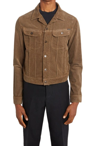 Shop Tom Ford 12 Waves Stretch Corduroy Trucker Jacket In Tobacco