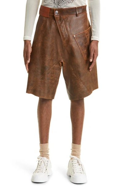 Shop Jw Anderson Twisted Lambskin Leather Shorts In Brown