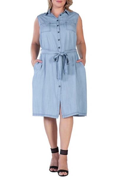 Shop S And P Sleeveless Chambray Shirtdress In Boundless Blue