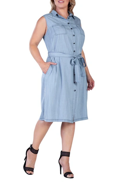 S And P Sleeveless Chambray Shirtdress In Boundless Blue