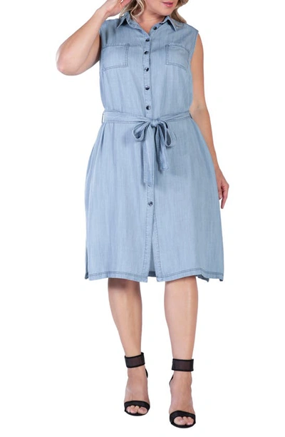 S And P Sleeveless Chambray Shirtdress In Boundless Blue