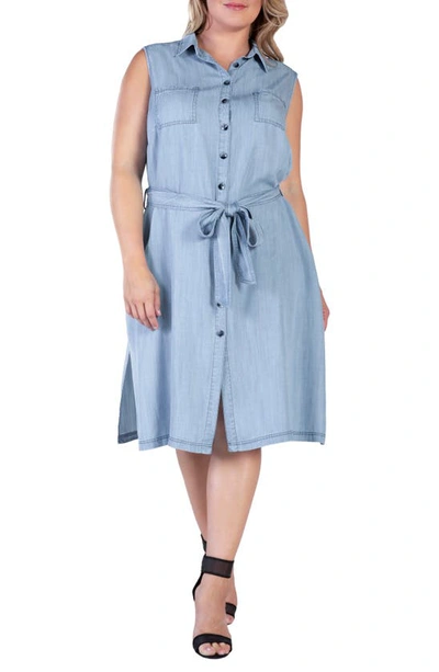 S And P Sleeveless Chambray Shirtdress In Boundless Blue