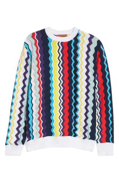 Shop Missoni Zigzag Crewneck Sweater In White Multicolor