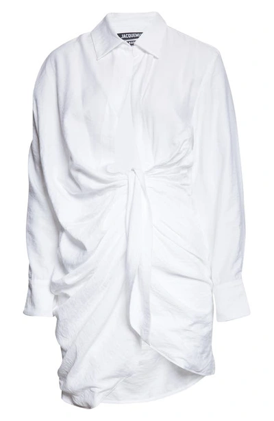 Shop Jacquemus La Robe Bahia Long Sleeve Sash Dress In 100 White