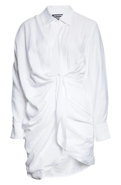 Jacquemus La Robe Bahia Draped Minidress In 100 White