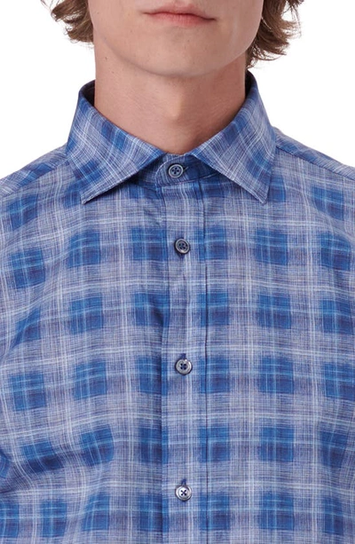 Shop Bugatchi Shaped Fit Plaid Stretch Cotton Button-up Shirt In Indigo