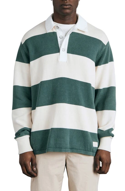 Shop Rag & Bone Eton Rugby Long Sleeve Knit Organic Cotton Polo In Green Stripe