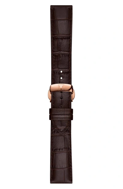 Shop Tissot Chemin Des Tourelles Powermatic 80 Leather Strap Watch, 39mm In Dark Brown