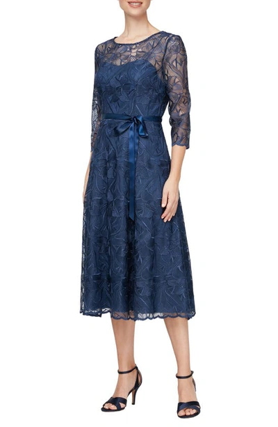 Shop Alex Evenings Embroidered Cocktail Dress In Bright Navy