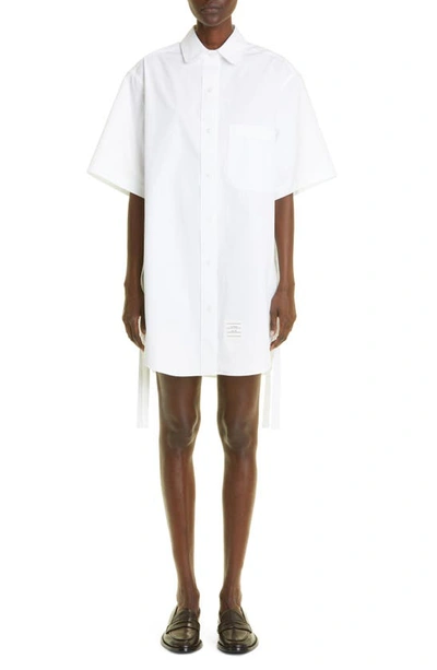 Shop Thom Browne Belted Cotton Poplin Shirtdress In White