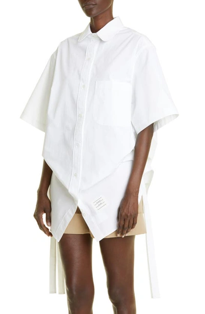 Shop Thom Browne Belted Cotton Poplin Shirtdress In White