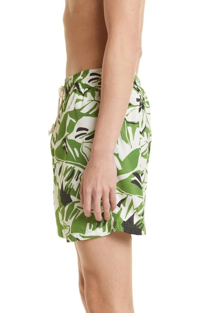 Shop Palm Angels Macro Hibiscus Print Swim Trunks In Green White