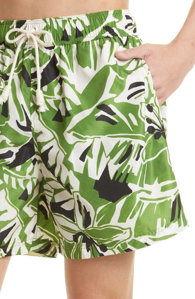 Shop Palm Angels Macro Hibiscus Print Swim Trunks In Green White