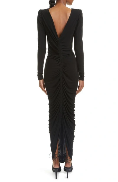 Shop Givenchy Ruched Long Sleeve Crepe Gown In Black