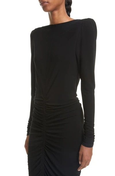 Shop Givenchy Ruched Long Sleeve Crepe Gown In Black