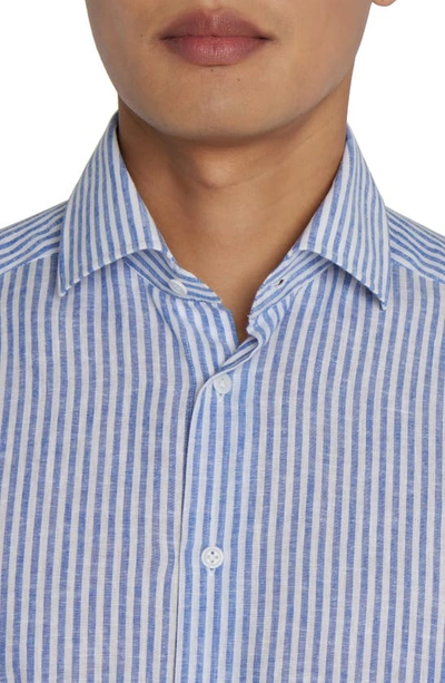 Shop Jack Victor Thornhill Contemporary Fit Stripe Linen & Cotton Button-up Shirt In Blue / White