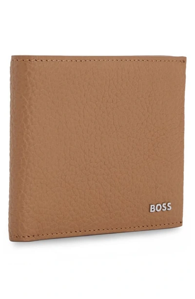 Shop Hugo Boss Crosstown Leather Bifold Wallet In Medium Beige
