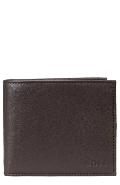 Shop Hugo Boss Crew Leather Bifold Wallet In Dark Brown