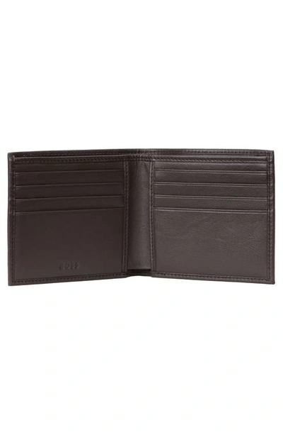 Shop Hugo Boss Crew Leather Bifold Wallet In Dark Brown