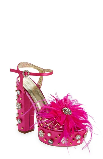 Shop Azalea Wang Kiki Feather Embellished Platform Sandal In Fuchsia