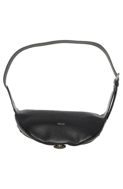 Shop Versace Moto Leather Belt Bag In Black/ Palladium
