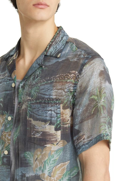 Shop Allsaints Aquila Relaxed Fit Tropical Print Short Sleeve Button-up Shirt In Black Multi