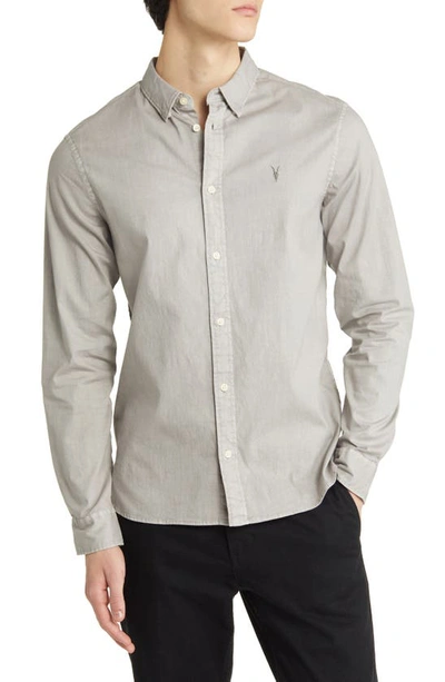 Shop Allsaints Hawthorne Stretch Cotton Button-up Shirt In Frosted Taupe