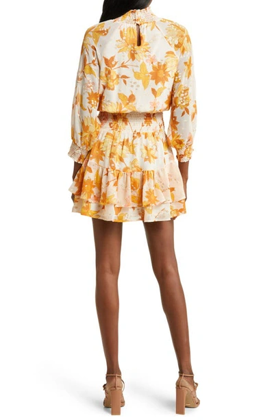 Shop Btfl-life Ambrielle Floral Smocked Long Sleeve Minidress In Yellow