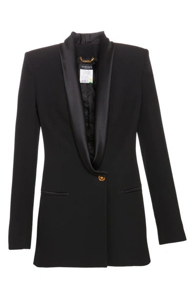 Shop Versace Grain De Poudre Wool Tuxedo Jacket In Black