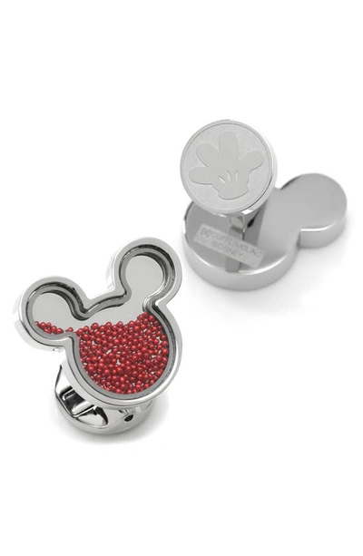Shop Cufflinks, Inc . X Disney Mickey Silhouette Floating Beads Cuff Links In Silver
