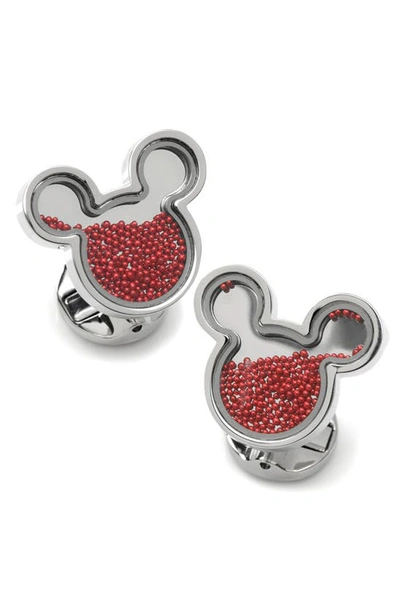 Shop Cufflinks, Inc X Disney Mickey Silhouette Floating Beads Cuff Links In Silver
