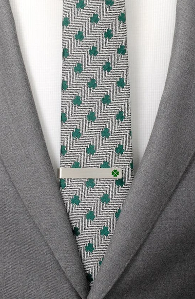 Cufflinks, Inc . Shamrock & Message Tie Bar In Silver