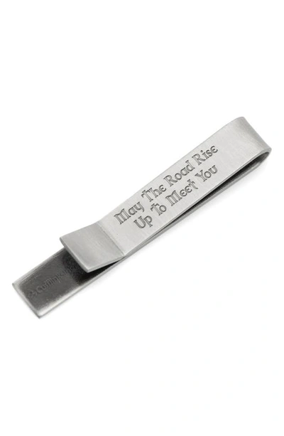 Cufflinks, Inc . Shamrock & Message Tie Bar In Silver