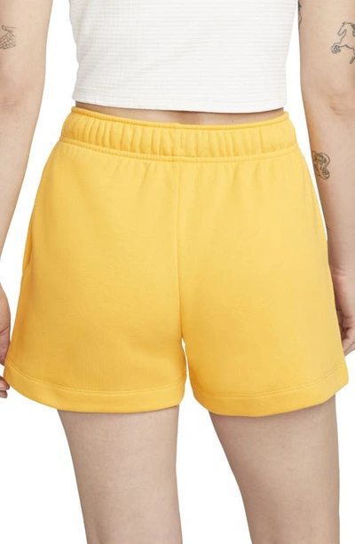 Nike Women's  Sportswear Club Fleece Mid-rise Shorts In Yellow Ochre/ White