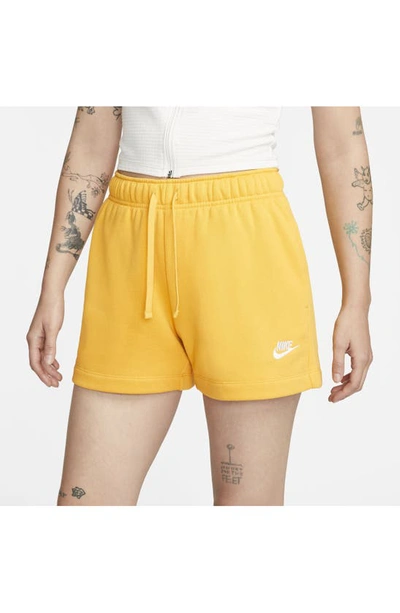 Nike Women's  Sportswear Club Fleece Mid-rise Shorts In Yellow Ochre/ White