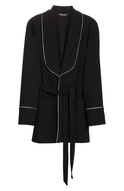 Shop Dolce & Gabbana Kim Piped Stretch Wool Pajama Jacket In Black