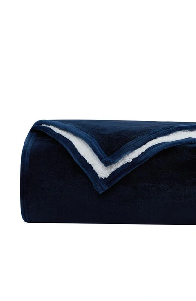 Southshore Fine Linens Microfleece Faux Shearling Lined Reversible Throw Blanket In Navy Blue