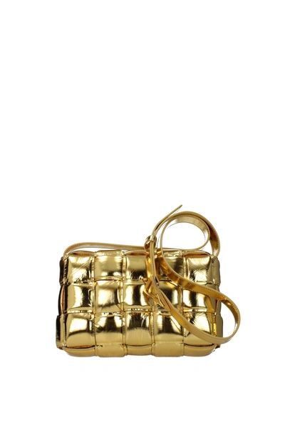 Shop Bottega Veneta Crossbody Bag Padded Cassette Leather Gold