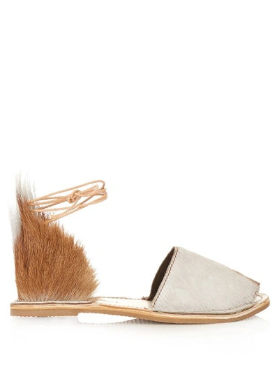 Brother Vellies Congo Wraparound-ankle Sandals In Tonal-brown And White