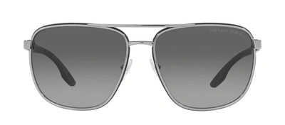 Shop Prada Ps 50ys 5av06g Navigator Polarized Sunglasses In Grey