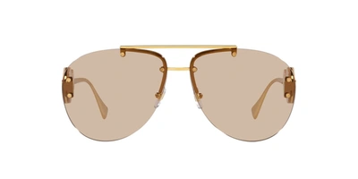 Shop Versace Ve2250 148693 Aviator Sunglasses In Brown