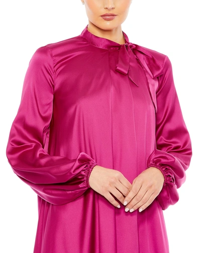 Shop Mac Duggal Soft Tie High Neck Pull Sleeve Shirt Dress - Final Sale In Magenta