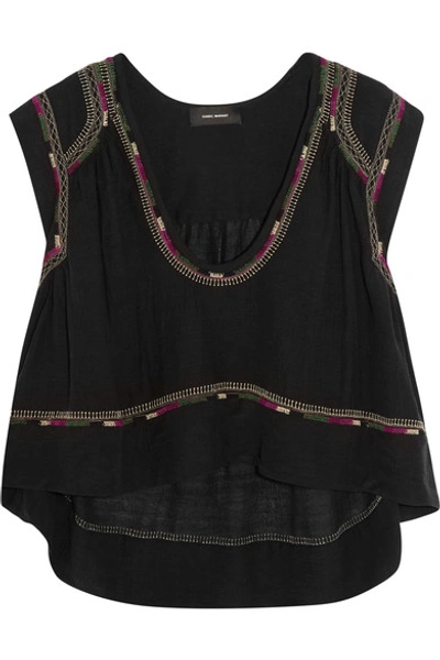 Isabel Marant Curtis Cropped Embroidered Silk-bourette Top