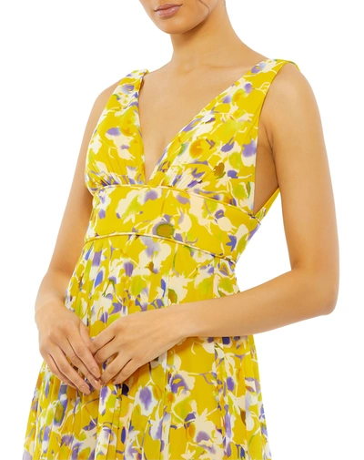Shop Mac Duggal Floral Plunge V-neck Gown In Yellow Multi